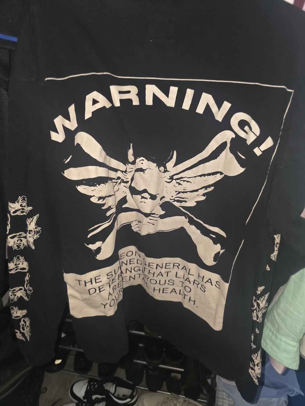 Boys Lie Black Long Sleeve Tee with Cream Graphic "WARNING!"